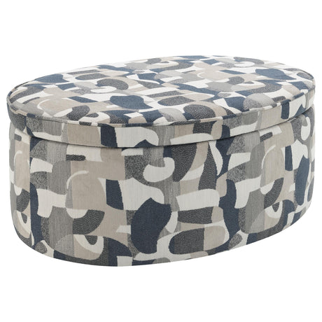 Tomkins Indigo Blue Oval Upholstered Storage Ottoman from Coaster - Luna Furniture