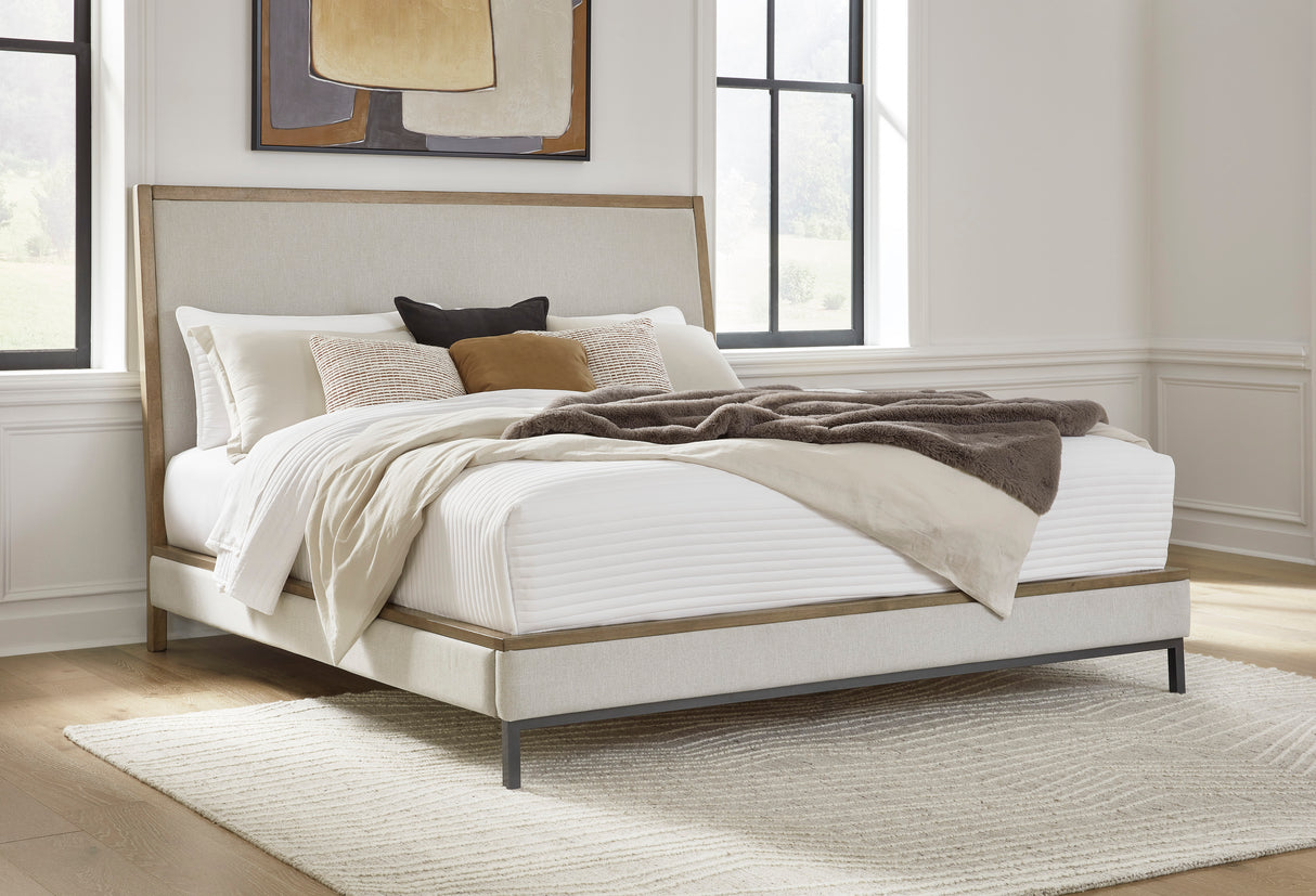 Tomtyn Light Brown King Upholstered Platform Bed from Ashley - Luna Furniture