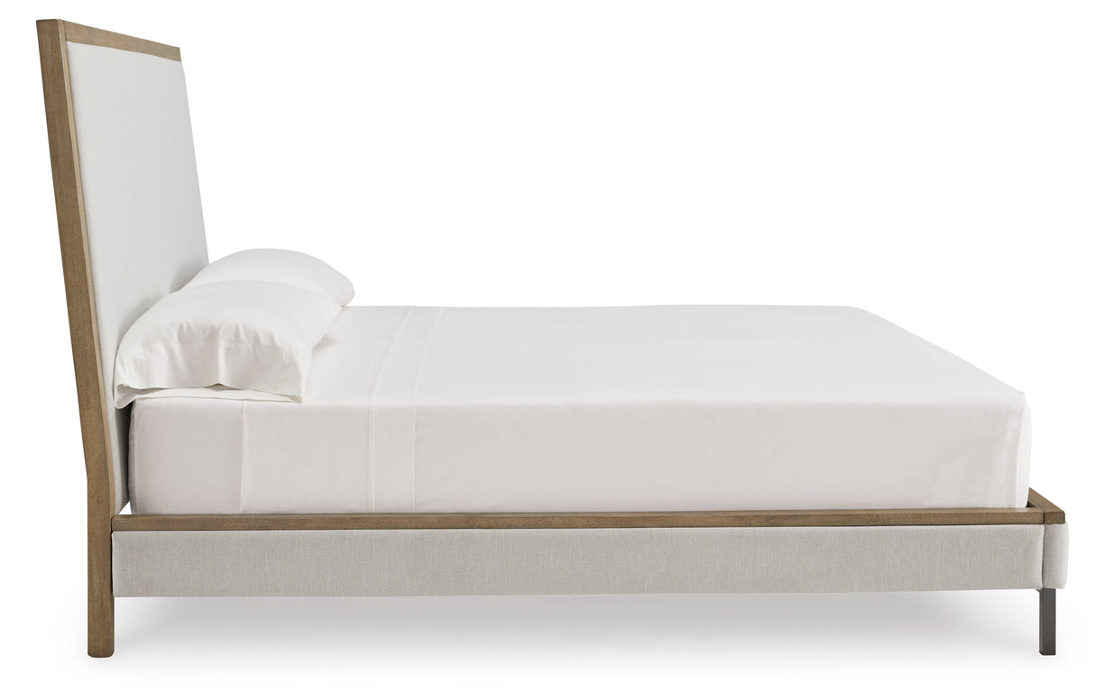 Tomtyn Light Brown King Upholstered Platform Bed from Ashley - Luna Furniture