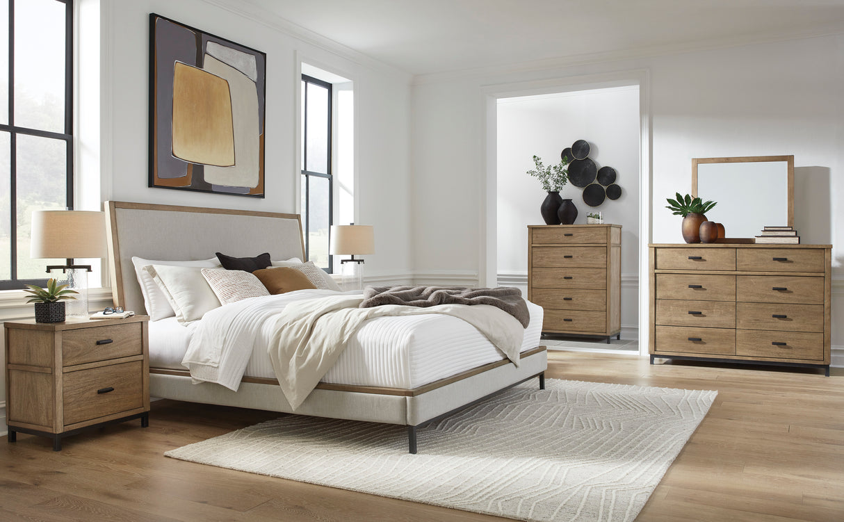 Tomtyn Light Brown King Upholstered Platform Bed from Ashley - Luna Furniture