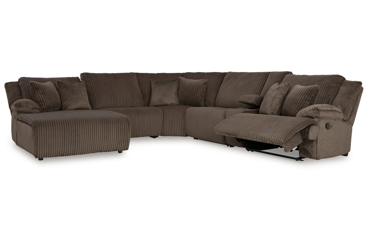 Top Tier Chocolate 6-Piece LAF Chaise Reclining Sectional from Ashley - Luna Furniture