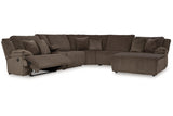 Top Tier Chocolate 6-Piece RAF Chaise Reclining Sectional from Ashley - Luna Furniture