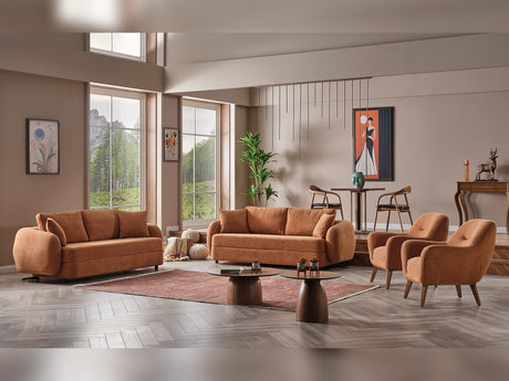 Toscana 4-pieces (4 Seater Sofa & 3 Seater Sofa & 2 Chair) Livingroom Set Orange - Green in Orange-Green from Furnia - Luna Furniture