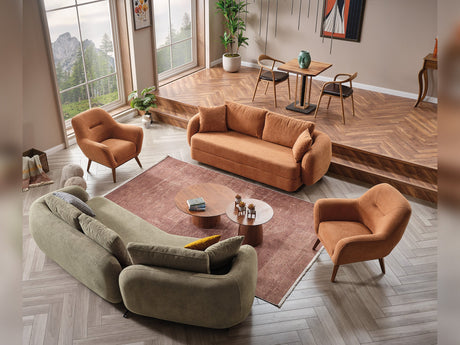 Toscana 4-pieces (4 Seater Sofa & 3 Seater Sofa & 2 Chair) Livingroom Set Orange - Green in Orange-Green from Furnia - Luna Furniture