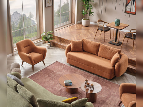 Toscana 4-pieces (4 Seater Sofa & 3 Seater Sofa & 2 Chair) Livingroom Set Orange - Green in Orange-Green from Furnia - Luna Furniture