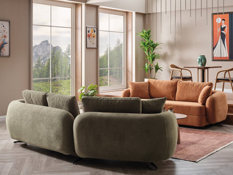 Toscana 4-pieces (4 Seater Sofa & 3 Seater Sofa & 2 Chair) Livingroom Set Orange - Green in Orange-Green from Furnia - Luna Furniture