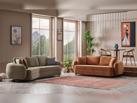 Toscana 4-pieces (4 Seater Sofa & 3 Seater Sofa & 2 Chair) Livingroom Set Orange - Green in Orange-Green from Furnia - Luna Furniture
