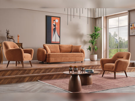 Toscana 4-pieces (4 Seater Sofa & 3 Seater Sofa & 2 Chair) Livingroom Set Orange - Green in Orange-Green from Furnia - Luna Furniture