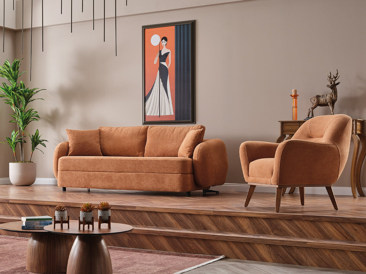 Toscana 4-pieces (4 Seater Sofa & 3 Seater Sofa & 2 Chair) Livingroom Set Orange - Green in Orange-Green from Furnia - Luna Furniture