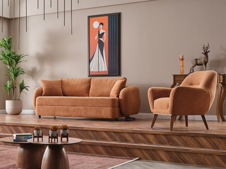 Toscana 4-pieces (4 Seater Sofa & 3 Seater Sofa & 2 Chair) Livingroom Set Orange - Green in Orange-Green from Furnia - Luna Furniture