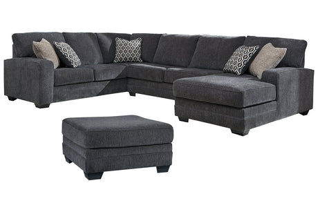 Tracling Slate 3-Piece Sectional with Ottoman from Ashley - Luna Furniture