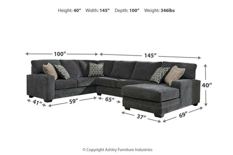 Tracling Slate 3-Piece Sectional with Ottoman from Ashley - Luna Furniture