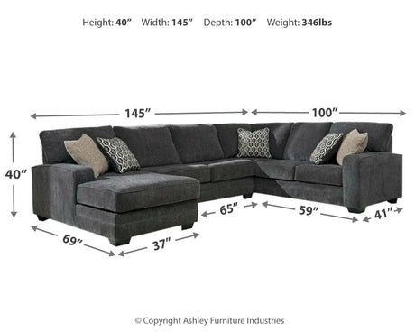 Tracling Slate 3-Piece Sectional with Ottoman from Ashley - Luna Furniture