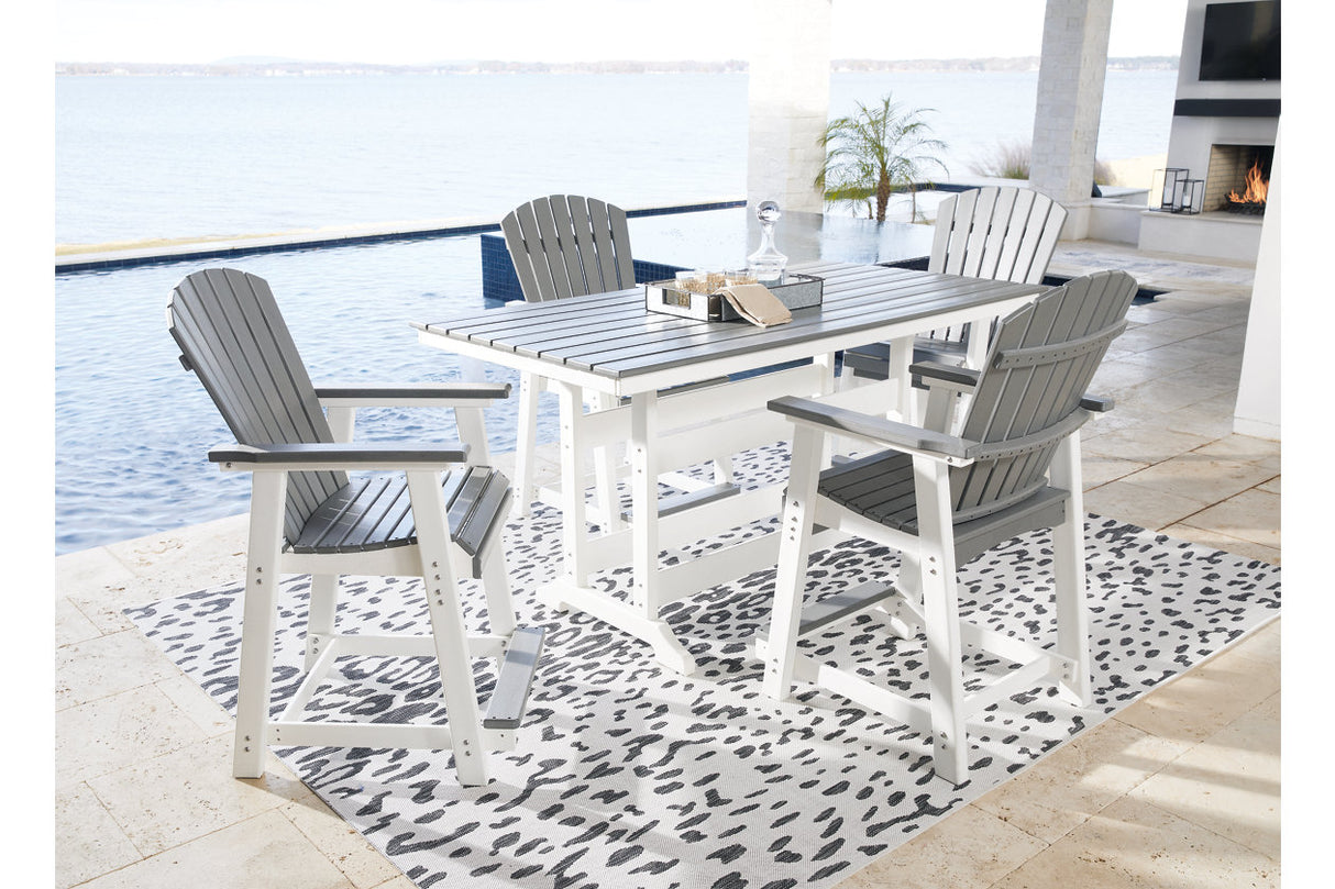 Transville Gray/White Outdoor Counter Height Dining Table with 4 Barstools from Ashley Furniture - Luna Furniture