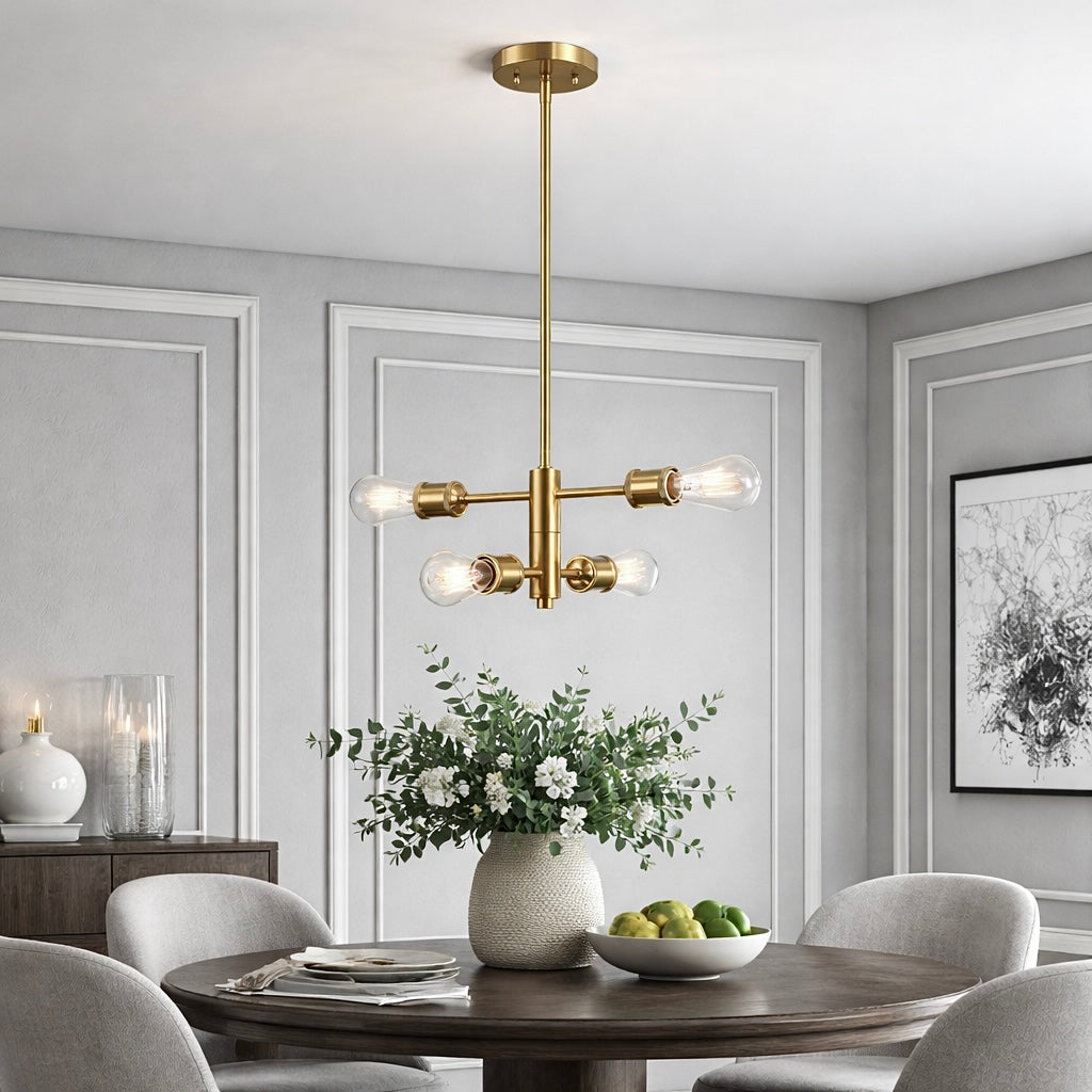 Trellis Four Lights Modern Gold Chandelier Vintage Pendant Fixture for Living Room Dining Kitchen 15"W × 6.75"H from Ashcroft Furniture - Luna Furniture