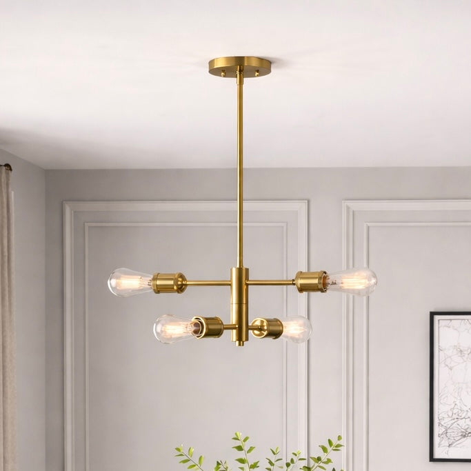 Trellis Four Lights Modern Gold Chandelier Vintage Pendant Fixture for Living Room Dining Kitchen 15"W × 6.75"H from Ashcroft Furniture - Luna Furniture