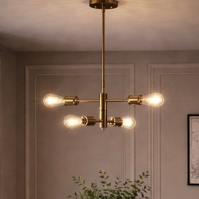 Trellis Four Lights Modern Gold Chandelier Vintage Pendant Fixture for Living Room Dining Kitchen 15"W × 6.75"H from Ashcroft Furniture - Luna Furniture