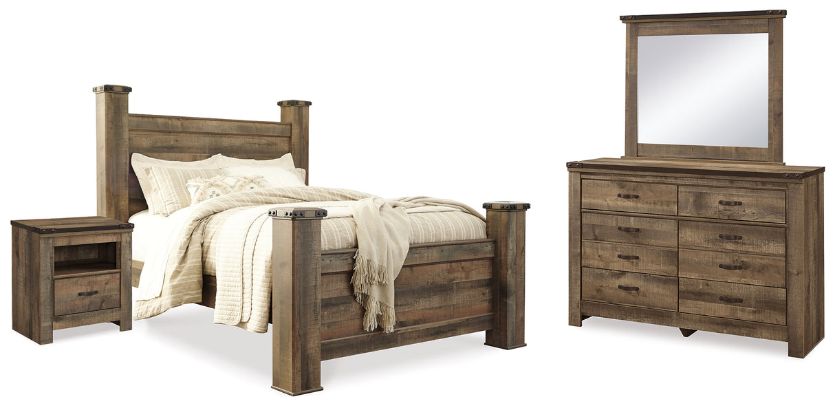 Trinell Brown Queen Poster Bed, Dresser, Mirror and Nightstand from Ashley - Luna Furniture