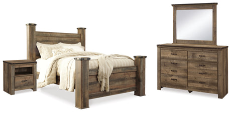 Trinell Brown Queen Poster Bed, Dresser, Mirror and Nightstand from Ashley - Luna Furniture