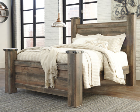 Trinell Brown Queen Poster Bed, Dresser, Mirror and Nightstand from Ashley - Luna Furniture