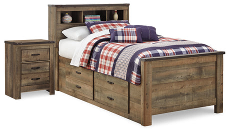 Trinell Brown Twin Panel Bed with Storage and Nightstand from Ashley - Luna Furniture