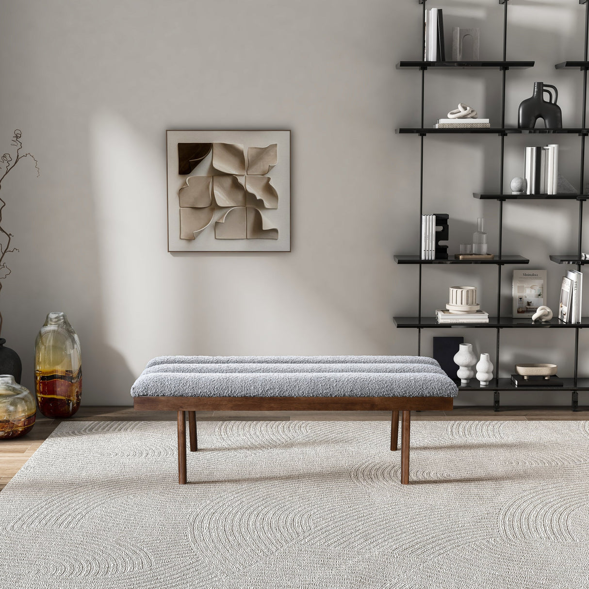 Troni Light Gray Boucle Bench from Midinmod - Luna Furniture