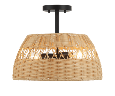 Twinkle Double Lights Semi Flush With Rattan Shade Black Metal Finish for Farmhouse Style from Midinmod - Luna Furniture