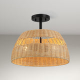 Twinkle Double Lights Semi Flush With Rattan Shade Black Metal Finish for Farmhouse Style from Midinmod - Luna Furniture
