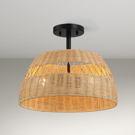 Twinkle Double Lights Semi Flush With Rattan Shade Black Metal Finish for Farmhouse Style from Ashcroft Furniture - Luna Furniture