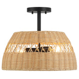 Twinkle Double Lights Semi Flush With Rattan Shade Black Metal Finish for Farmhouse Style from Midinmod - Luna Furniture