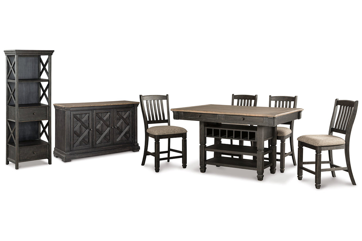 Tyler Creek Black/Grayish Brown Counter Height Table with 4 Barstools, Server and Display Cabinet from Ashley - Luna Furniture