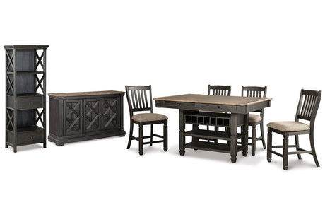Tyler Creek Black/Grayish Brown Counter Height Table with 4 Barstools, Server and Display Cabinet from Ashley - Luna Furniture