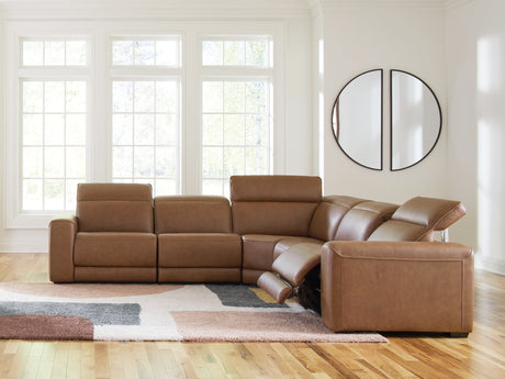 Magic Man Caramel 5-Piece Power Reclining Sectional from Ashley Furniture - Luna Furniture