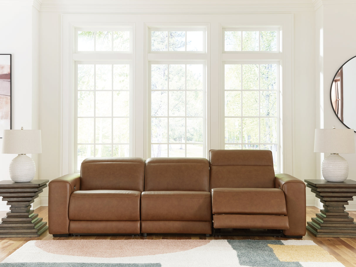 Magic Man Caramel 3-Piece Power Reclining Sectional Sofa from Ashley Furniture - Luna Furniture