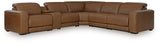 Magic Man Caramel 6-Piece Power Reclining Sectional with Console from Ashley Furniture - Luna Furniture