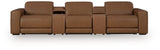 Magic Man Caramel 5-Piece Power Reclining Sectional with Console from Ashley Furniture - Luna Furniture