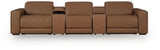 Magic Man Caramel 5-Piece Power Reclining Sectional with Console from Ashley Furniture - Luna Furniture