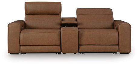 Magic Man Caramel 2-Piece Power Reclining Loveseat with Console from Ashley Furniture - Luna Furniture