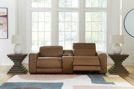Magic Man Caramel 2-Piece Power Reclining Loveseat with Console from Ashley - Luna Furniture