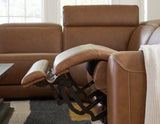 Magic Man Caramel 6-Piece Power Reclining Sectional with Console from Ashley Furniture - Luna Furniture