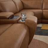 Magic Man Caramel 5-Piece Power Reclining Sectional with Console from Ashley Furniture - Luna Furniture