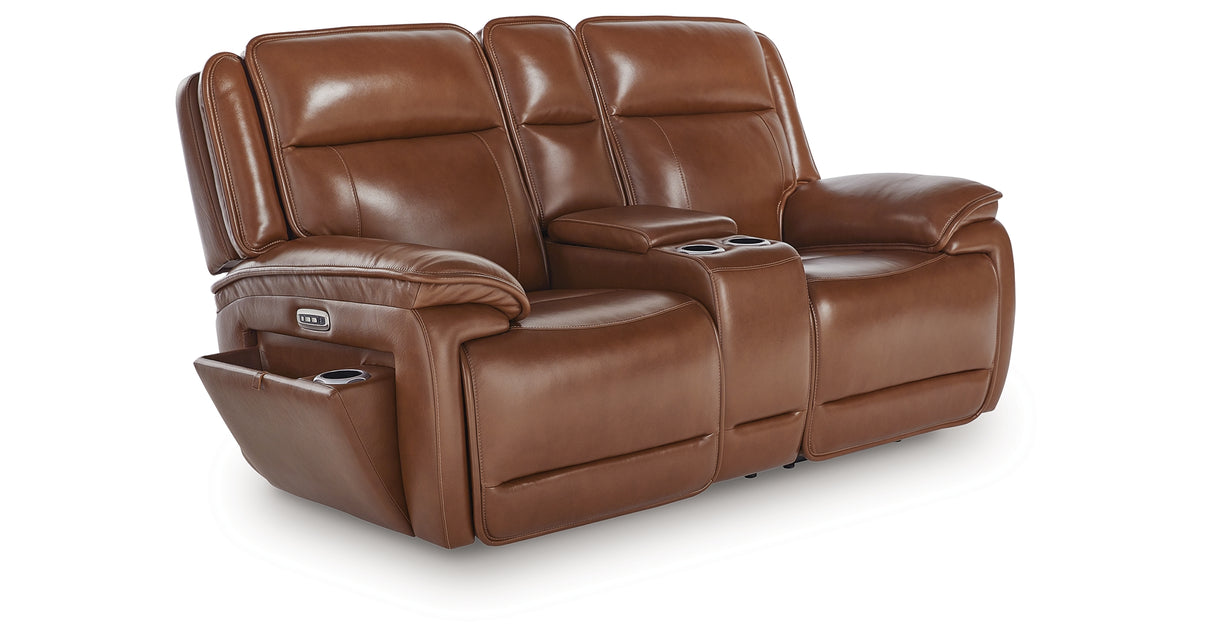 Healy Pier Chocolate Power Reclining Loveseat with Console from Ashley - Luna Furniture