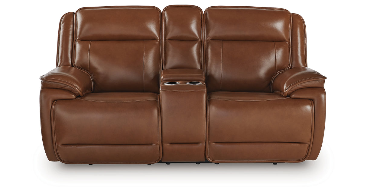 Healy Pier Chocolate Power Reclining Loveseat with Console from Ashley - Luna Furniture
