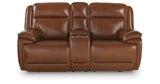 Healy Pier Chocolate Power Reclining Loveseat with Console from Ashley - Luna Furniture
