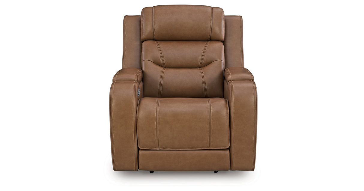 Knightington Caramel Power Recliner with Audio Seating from Ashley Furniture - Luna Furniture