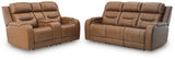 Knightington Caramel Power Reclining Sofa and Loveseat with Audio Seating from Ashley - Luna Furniture