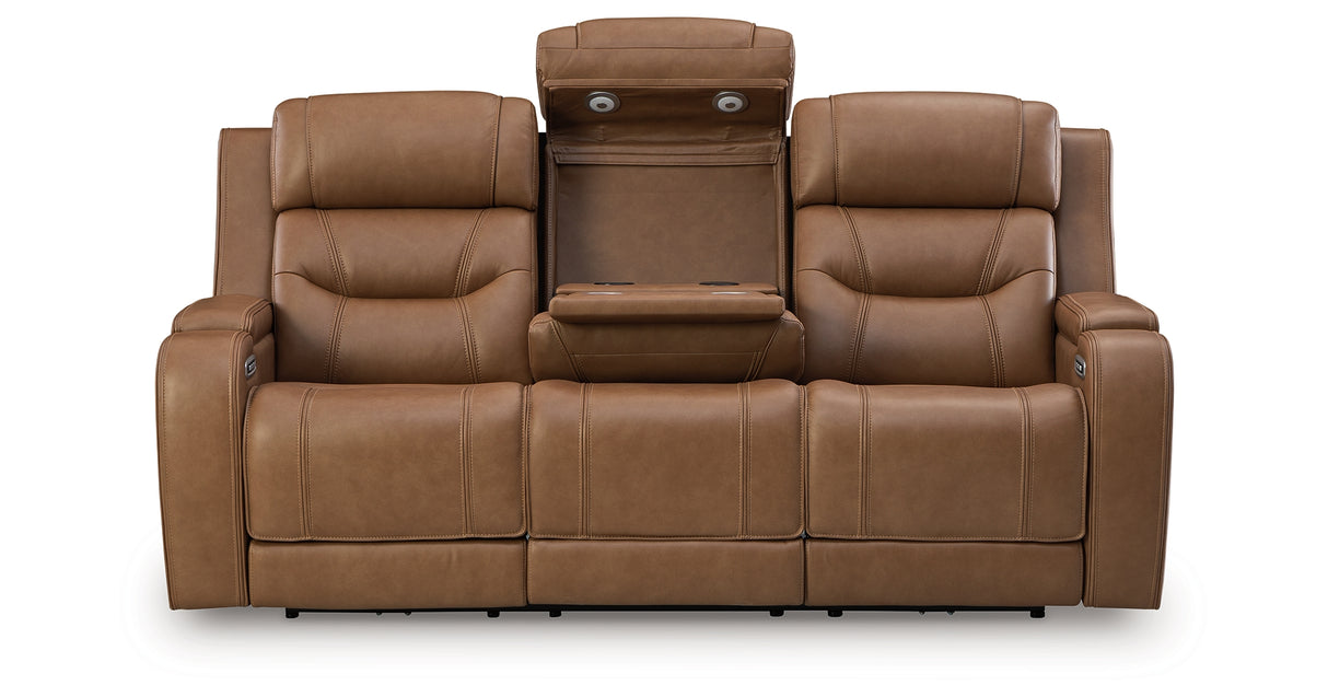 Knightington Caramel Power Reclining Sofa with Audio Seating from Ashley Furniture - Luna Furniture