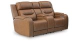 Knightington Caramel Power Reclining Loveseat with Audio Seating from Ashley Furniture - Luna Furniture