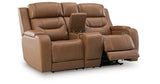 Knightington Caramel Power Reclining Loveseat with Audio Seating from Ashley Furniture - Luna Furniture