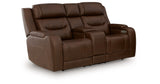 Knightington Brown Power Reclining Loveseat with Audio Seating from Ashley Furniture - Luna Furniture